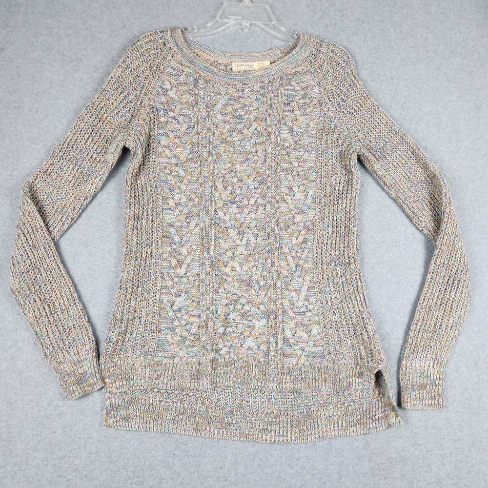 Faded Glory Sweater Womens M 8-10 Multicolor‎ Cable Knit Slim Fit High Low Hem